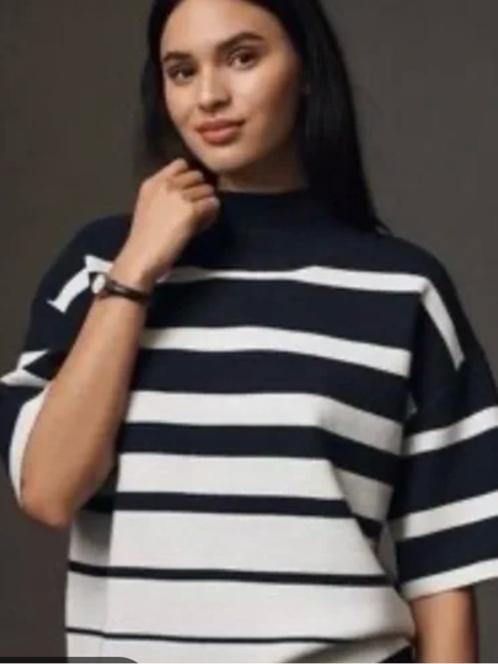 Meave Striped Short-Sleeve Knit Sweater in Blue and White